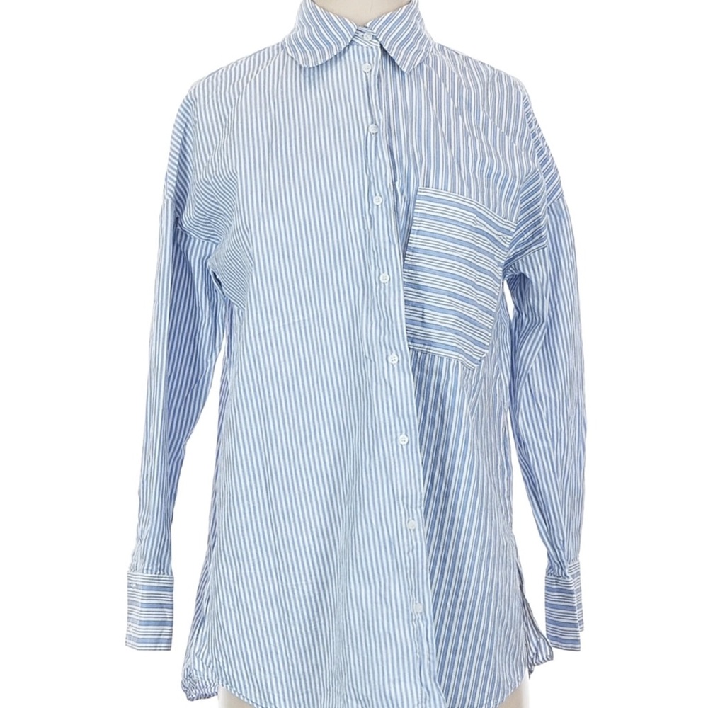 Zara Light Blue Striped Shirt - Size Small